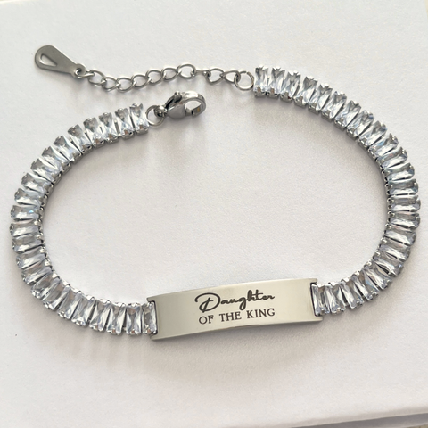 Keturah Personalized CZ Bracelet, Silver Stainless Steel, Adjustable Size