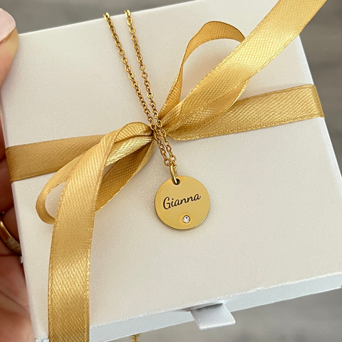 Gemma Personalized Necklace, Gold Stainless Steel, Size: 15mm on 45cm chain