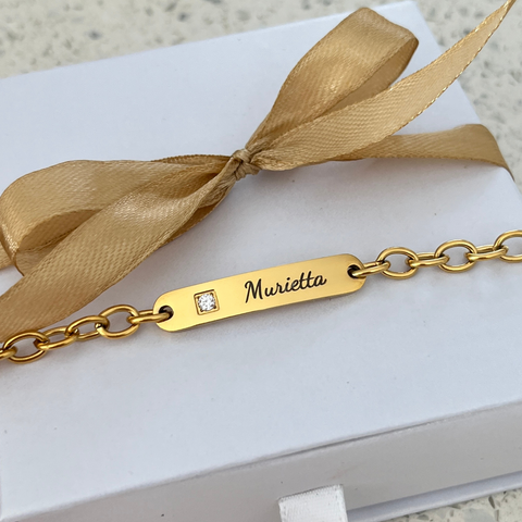 Gianna Gold Personalized CZ Stone ID bracelet, Stainless Steel, Adjustable Size (READY IN 3 DAYS)