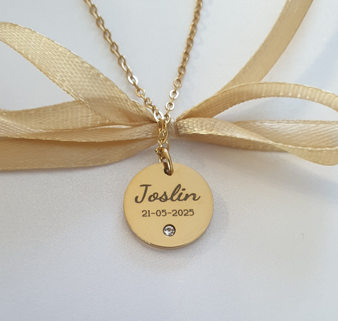 Joslin Personalized Necklace, Gold or Silver Stainless Steel, Size: 15mm on 45cm chain (READY IN 3 DAYS)