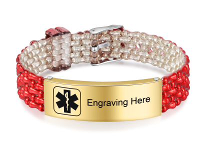 CBG80009803 - Personalized Medical Alert Bracelet, Stainless Steel & Red PVC