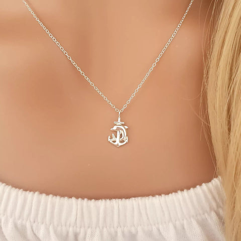 Desnay 925 Sterling Silver Dolphin Anchor Necklace, Size: 8x12mm, 45cm chain