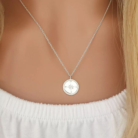 Catara 925 Sterling Silver Compass Necklace, 45cm chain