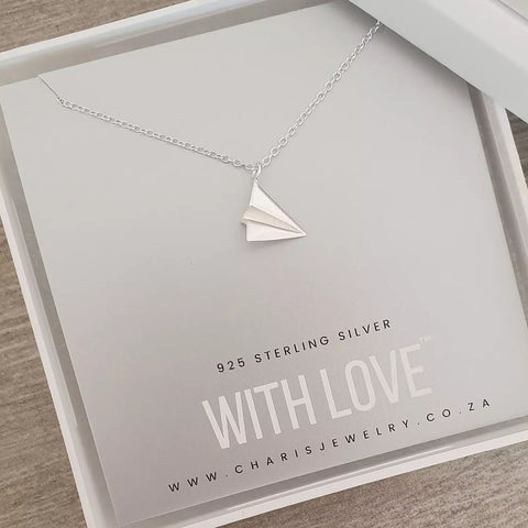Payton 925 Sterling Silver Paper Airplane Plane Necklace, 10mm on a 45cm chain