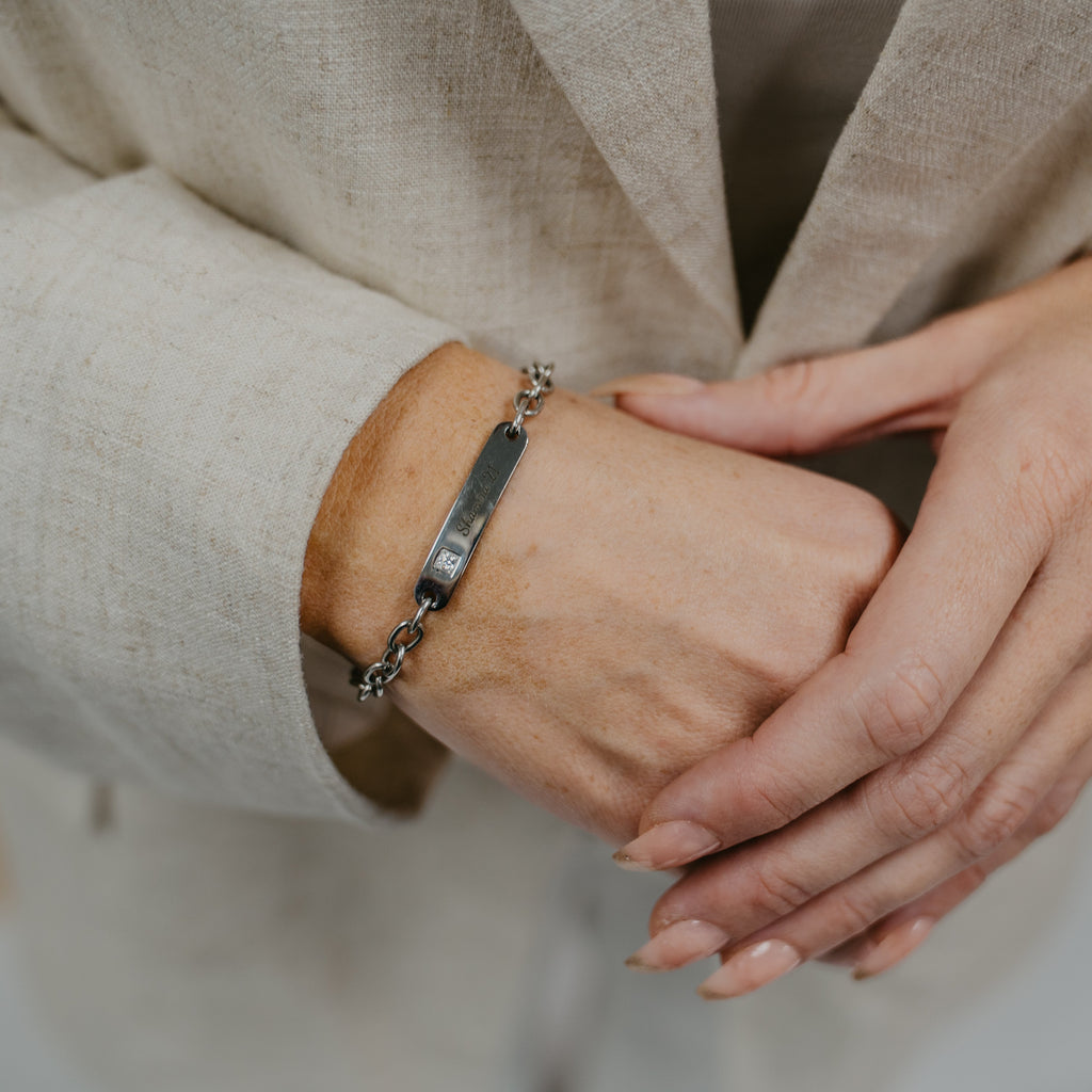 GIANNA SILVER PERSONALISED CZ ID BRACELET (READY IN 3 DAYS)