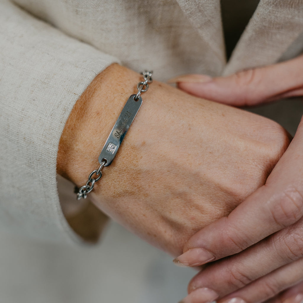 GIANNA SILVER PERSONALISED CZ ID BRACELET (READY IN 3 DAYS)