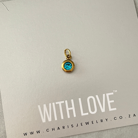 Birthstone (Jan - Dec) / Colour Stone Dangle, Gold Stainless Steel, Size: 9mm