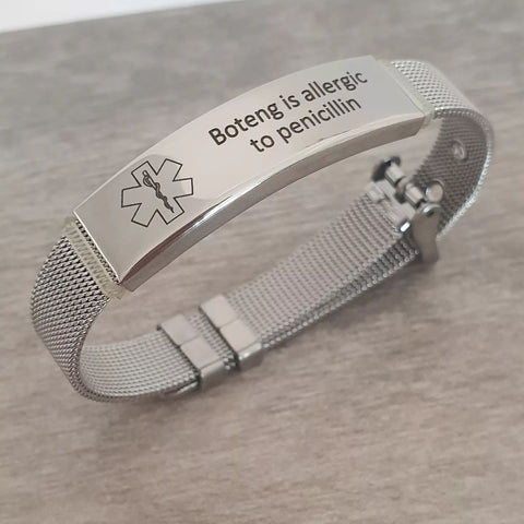 Zanna Medi Personalized Stainless Steel Bracelet, Adjustable Strap (READY IN 3 DAYS)