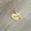Gracelynn Personalized Heart with Cross Necklace, Gold Stainless Steel, Adjustable 45cm chain