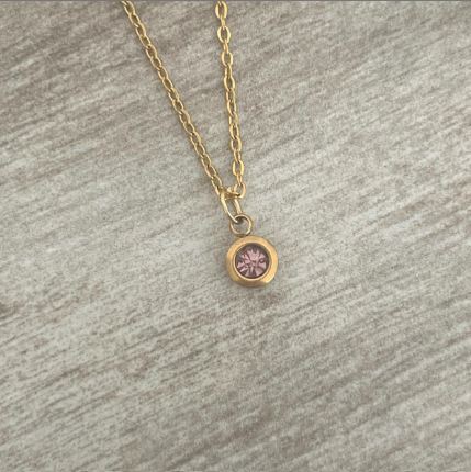 Gia Birthstone Necklace Jan - Dec, Gold Stainless Steel Water & Tarnish Proof
