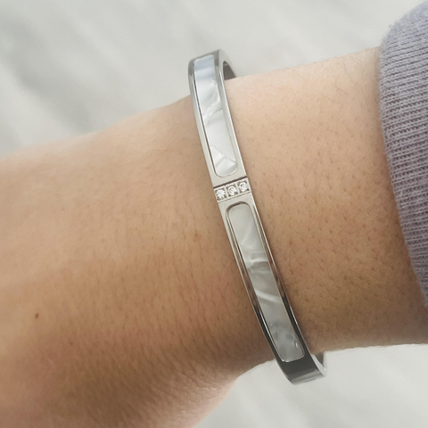 Shailey CZ Bangle, Stainless Steel Clip Open Bangle, Size: 158mm Diameter (Water & Tarnish Proof)