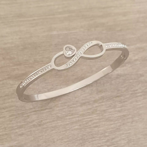 Isadora Infinity CZ Bangle, Stainless Steel Clip Open Bangle, Size: 58mm Diameter (Water & Tarnish Proof)