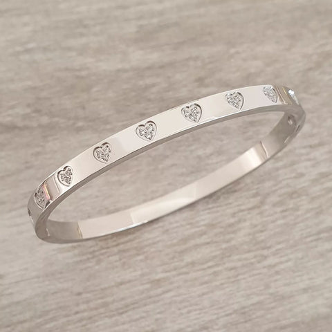 Hartley CZ Bangle, Stainless Steel Clip Open Bangle, Size: 60mm Diameter