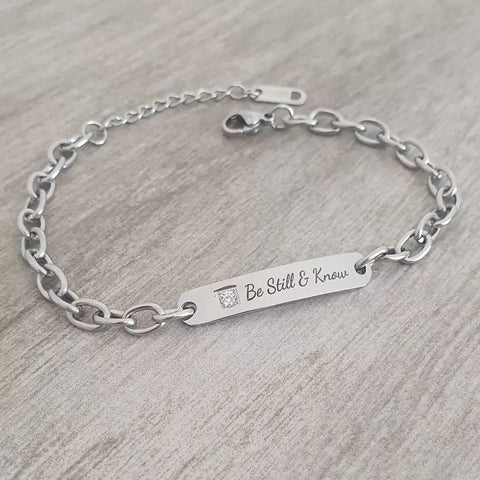 Gianna Personalized Stainless Steel CZ ID bracelet, Adjustable up to 21cm (READY IN 3 DAYS)