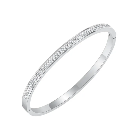 Gia CZ Bangle, Stainless Steel Clip Open Bangle, Size Length:  16.5cm