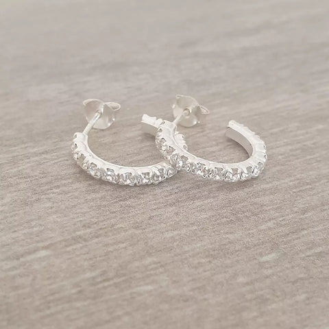 Claire 925 Sterling Silver CZ Half Round Hoop Earrings, 20x15mm