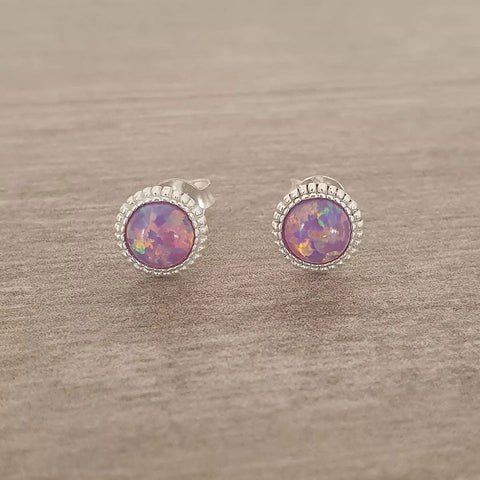 silver synthetic opal earrings