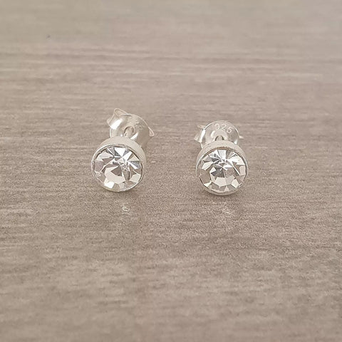 Stara 925 Sterling Silver Clear Crystal Ear Studs, Small 5mm