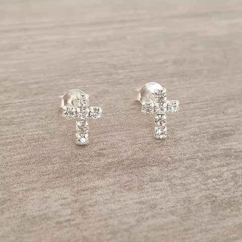 Evangeline 925 Sterling Silver CZ Crystal Cross Earrings, Size: 6x8mm
