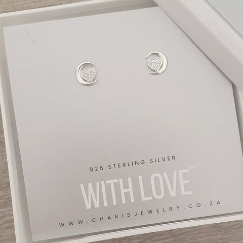 Silver Moon heart earrings
