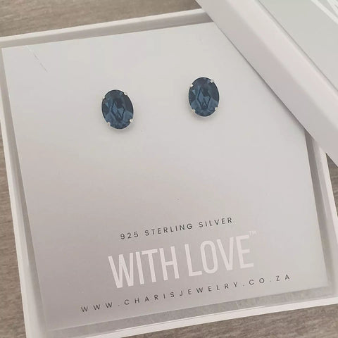 Blue CZ oval earrings