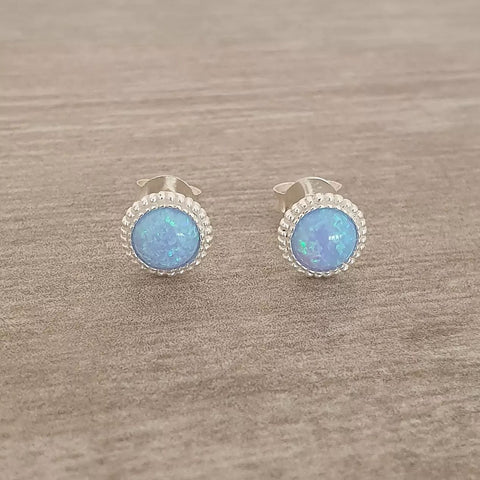 Silver azure synthetic opal earrings