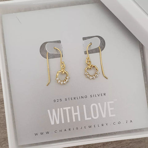 Catrice Gold - Gold Plated 925 Sterling Silver CZ Dangle Earrings, Size: 8mm