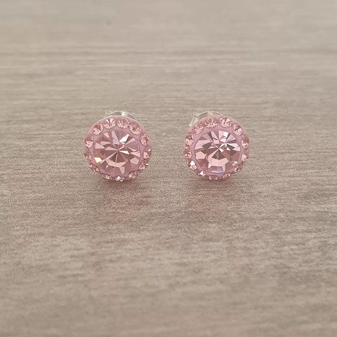 Pink crystal ear stud earrings