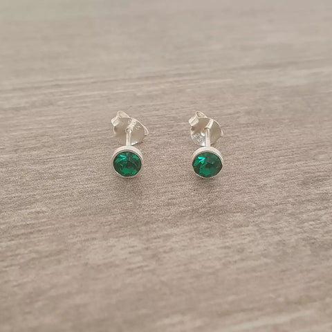 Stella Emerald Green 925 Sterling Silver Clear Crystal Ear Studs, Small 4mm