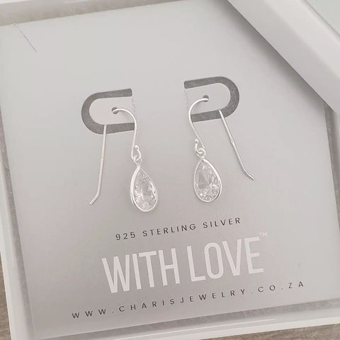 Cameron 925 Sterling Silver CZ dangle earrings, Size 8x10mm