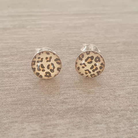 Silver leopard print earrings