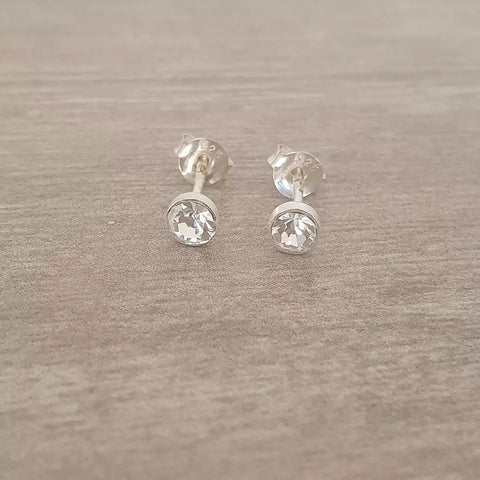 silver crystal ear stud earrings