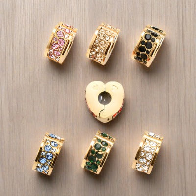 Heart European Stopper Charm, Assorted Colours, Gold Stainless Steel (PRE-ORDER ALLOW 10 DAYS)