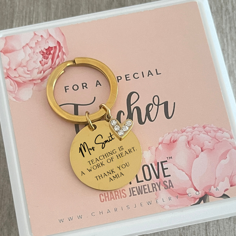 Teacher's Gift Personalized Keyring, Gold Stainless Steel (READY IN 3 DAYS)