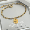Graduation Matric Gift CZ Mini Disc Bracelet, Gold Stainless Steel, Adjustable Size