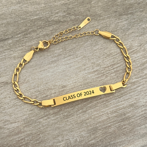 Graduation Matric Gift Personalized Bracelet, Gold Stainless Steel, Adjustable Size