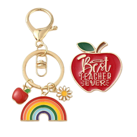 Teacher's Gift Brooch and Key / Handbag Chain Combo in a Gift Box (Purchase on Back Order 7-14 days)