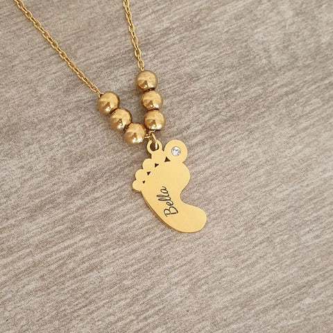 Mamia Personalized Baby Foot Necklace, Gold or Rose Gold Stainless Steel
