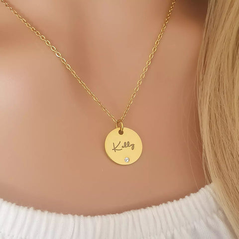 Gemma Personalized Necklace, Gold Stainless Steel, Size: 15mm on 45cm chain