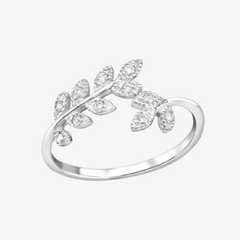 Laylah 925 Sterling Silver CZ Leaf Branch Ring