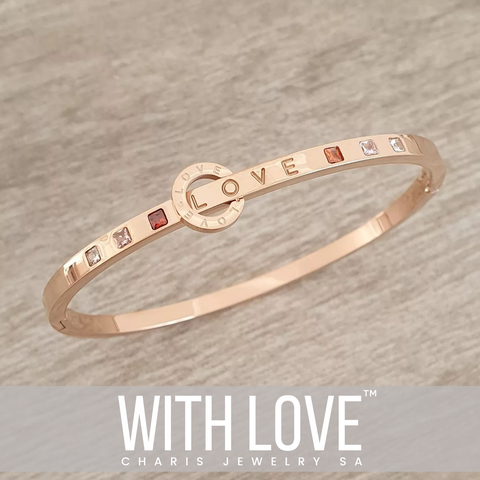 Lovella Bangle, Rose Gold Stainless Steel Clip Open Bangle, Size: 58mm Diameter