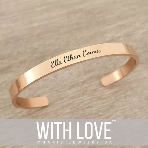 Calah Personalized Cuff Bangle, Stainless Steel Regular Size: 65mm Diameter (READY IN 3 DAYS)
