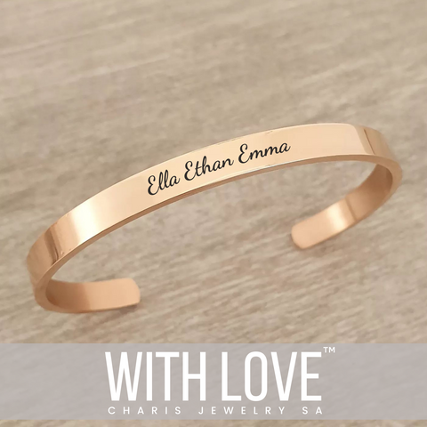 Personalized engraved Cuff bangle Charis Jewelry SA
