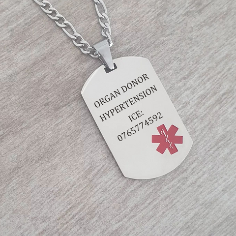 Men's personalized medical alert dog tag chain