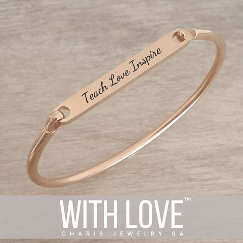 Amber Personalized Rose Gold Stainless Steel Clip Open Bangle, SIZE: 64mm Diameter (READY IN 3 DAYS)