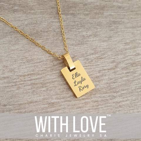 Evelyn Mini Tag Personalized Necklace, Gold Stainless Steel, 15mm on 45-50cm chain (READY IN 3 DAYS!)