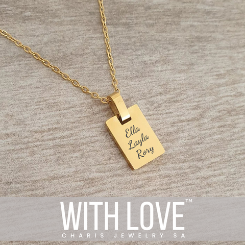 Evelyn Mini Tag Personalized Necklace, Gold or Rose GoldStainless Steel, 15mm on 45-50cm chain (READY IN 3 DAYS!)