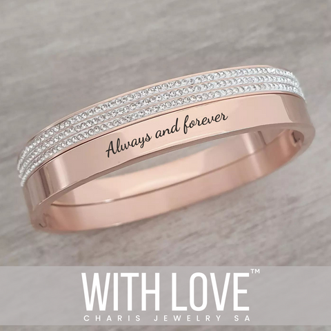 Princess Stack Set, Personalized Rose Gold Stainless Steel Clip Open Bangles, Size:  Small 55mm diameter