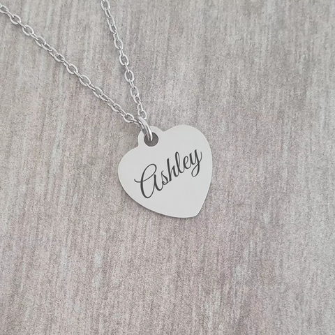 Ashley Beautiful Personalized Heart Name Necklace, Silver Stainless Steel (READY IN 3 DAYS)