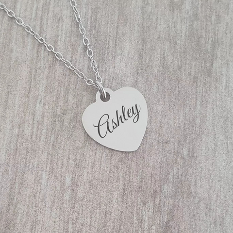 Ashley Beautiful Personalized Heart Name Necklace, Silver Stainless Steel